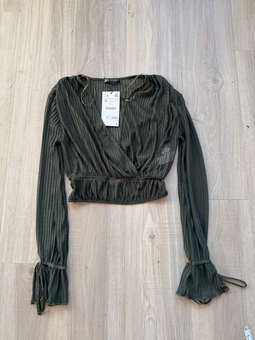 NWT Zara Olive Green Pleated Wrap Crop Top